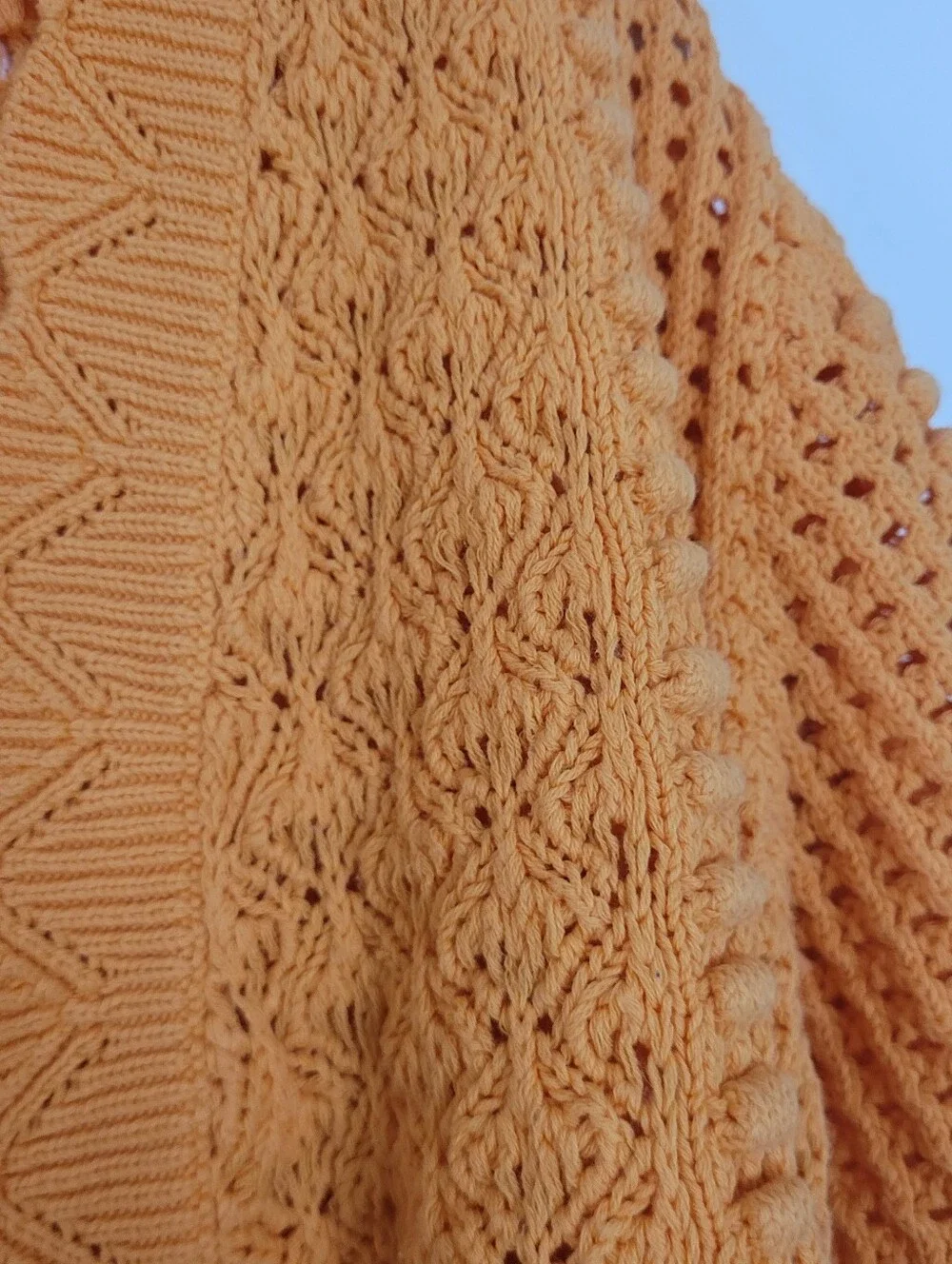ZARA CROCHET OPEN COTTON KNIT CROPPED BELTED ORANGE CARDIGAN SIZE L